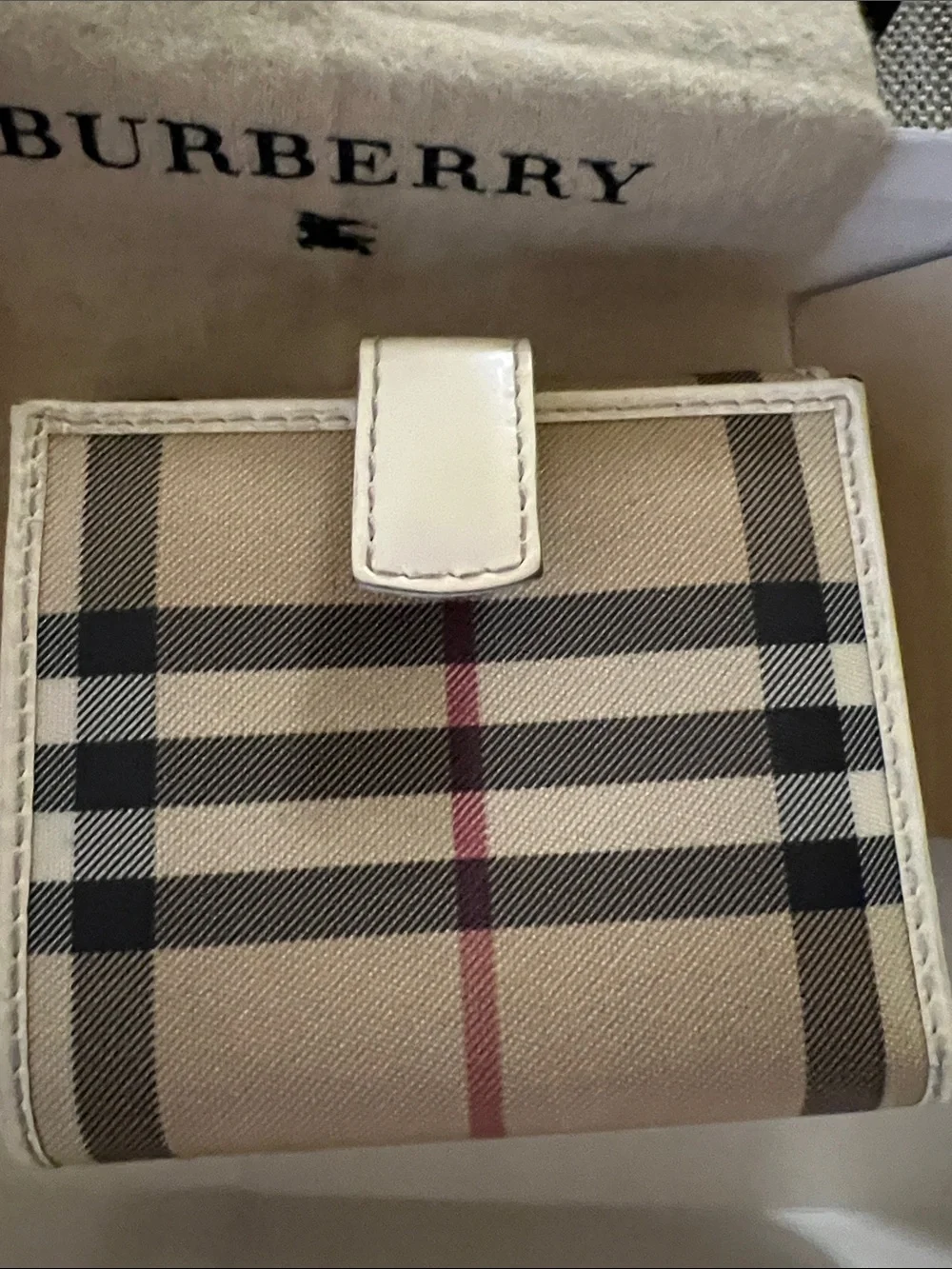 Vintage Burberry Beige Black and Red Check Compact Card Holder